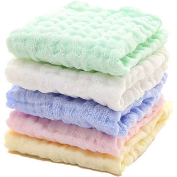 Casewin 5 Pcs Baby Muslin Washcloths(30 x 30cm) Natural Cotton 6 Layer Baby Muslin Square Wipes, Muslin Cotton Towel for Newborn Baby Gift