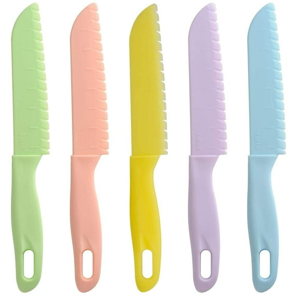 Casewin 5 Pieces Kids Kitchen Knife Set, ToddlerPlastic Kitchen Knife Set - Kids Safe Cooking Knives, Chef Nylon Knife/Children's Fruit Knife, Cake KnifeBread Knife, Lettuce or Salad Knife