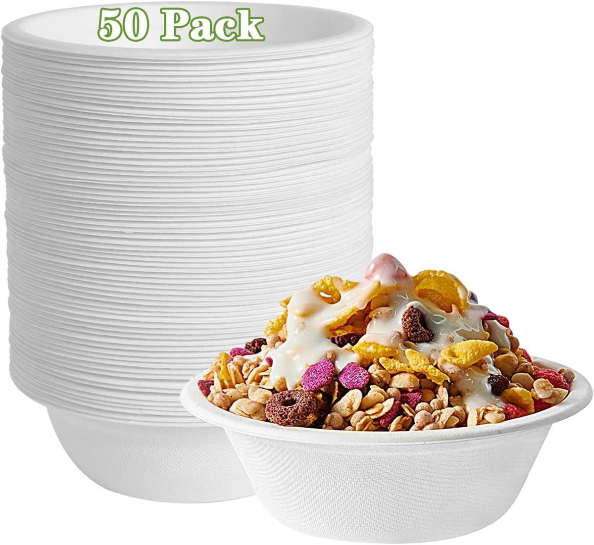 Casewin 50 Pack Compostable 12oz Paper Bowls,HeavyDuty Quality Natural