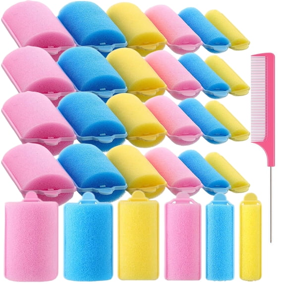 Casewin 56 Pieces 6 Sizes Foam Sponge Hair Rollers Mini Foam Hair Styling Curlers Flexible Sponge Curlers with Storage Bag Soft Sleeping Hair Curlers for Adults and Kids Pink Yellow Blue Random Color