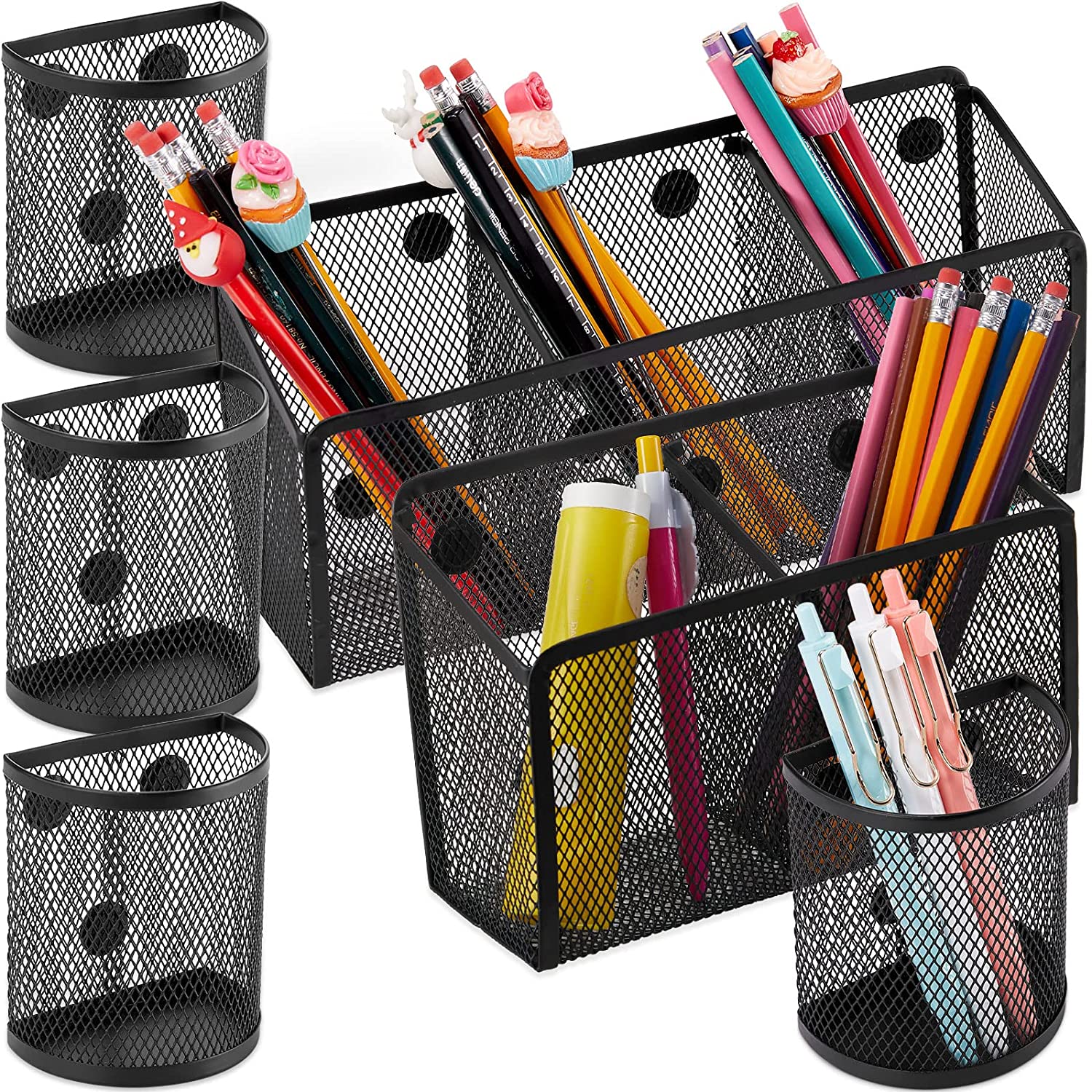 Casewin 6 Pack Magnetic Pencil Holder Magnetic Storage Basket Organizer  Metal Magnetic Pen Holder for Refrigerator Whiteboard Locker Accessories  School Office Supplies Organizers 