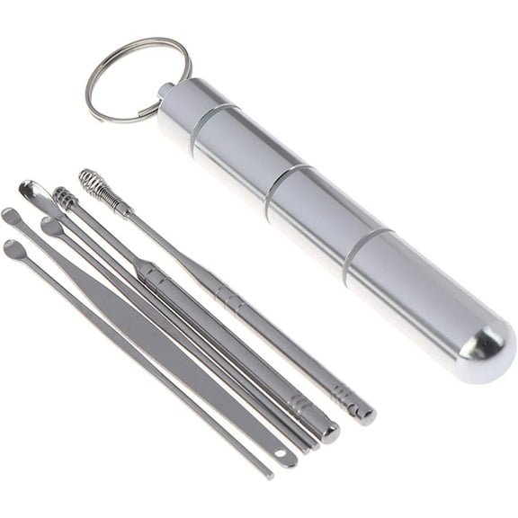 Casewin 6 Pcs/Set Stainless Steel Spiral Ear Pick Spoon Ear Wax Removal Cleaner Multifunction Portable Ear Pick Ear Care Beauty Tools