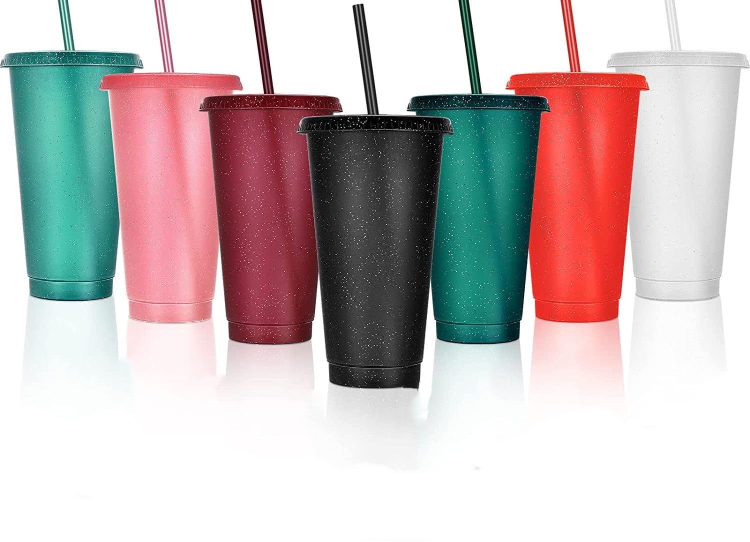 Casewin Reusable Plastic Cups with Lids Straws: 7Pcs 24oz Colorful Bulk  Party Cups/ BPA-Free Dishwasher-Safe Cold Drink Travel Tumblers for Iced