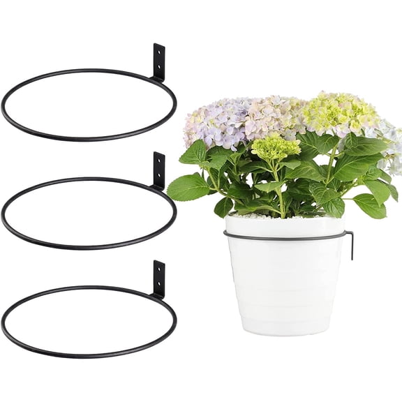 Casewin 8 inch Flower Pot Holder Ring 3 Pack Wall Mounted Plant Holder Ring Metal Black Hanging Basket Bracket for Home Garden Indoor Outdoor Plants Planters