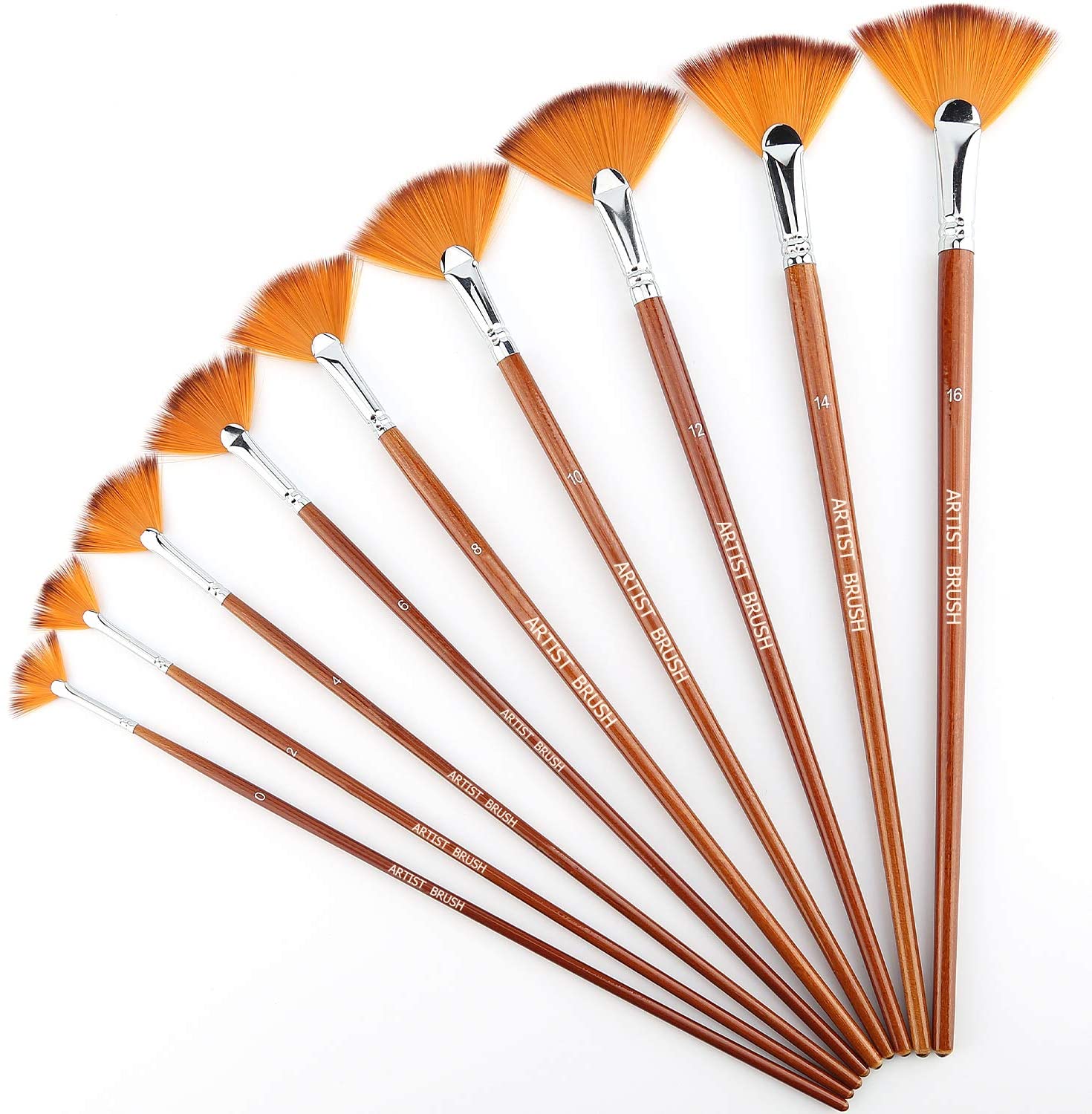 Casewin 9 Pieces Fan Paint Brushes, AntiShedding Nylon Hair Wooden