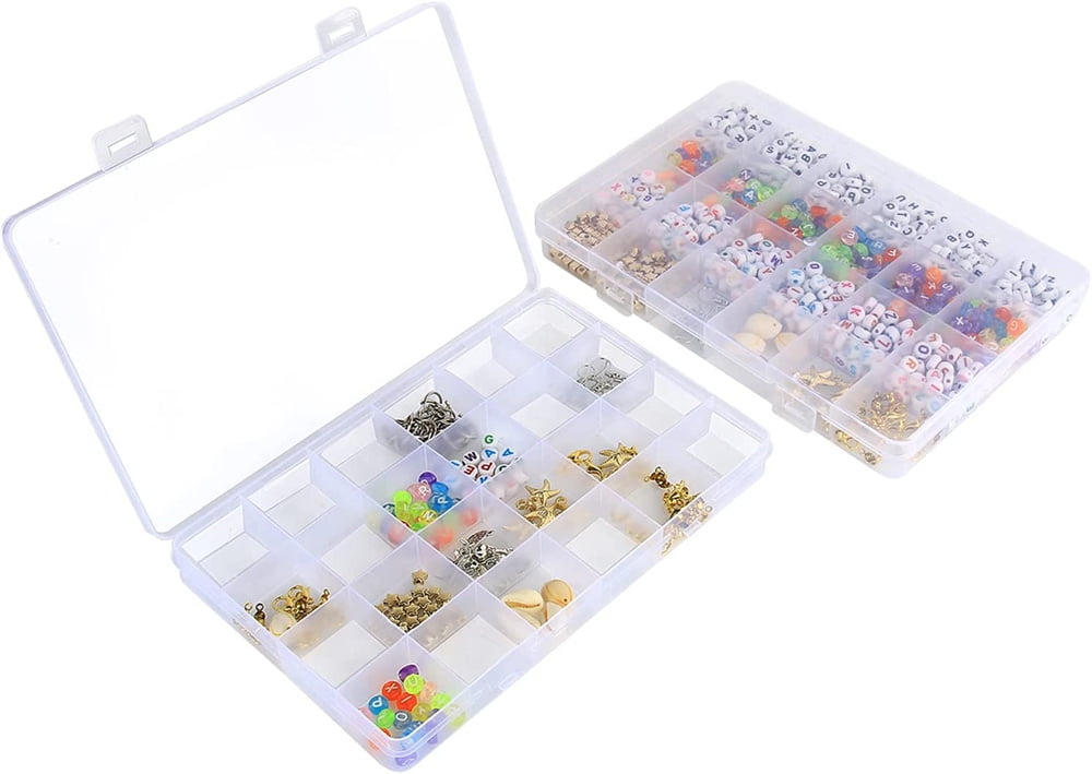 Casewin Adjustable 36 Compartment Plastic Storage Box Jewelry Earring Case Bead Organizer Case 2 Pack（Clear）