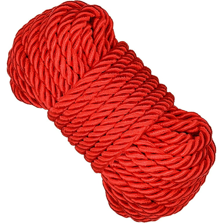 1 Roll 10mm Width Flat Rope Bright Color Multi-functional Braided Cotton  Rope Costume Waist Rope for DIY Art Craft (Red) 