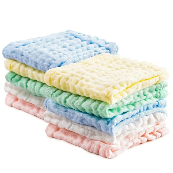 Casewin Baby Muslin Washcloths 10 Pack, 6 Layers Natural Muslin Cotton Baby Wipes, Newborn Baby Face Towel for Sensitive Skin, Baby Registry as Shower Gift Set, Extra Soft, Breathable, 11.8x11.8 inch