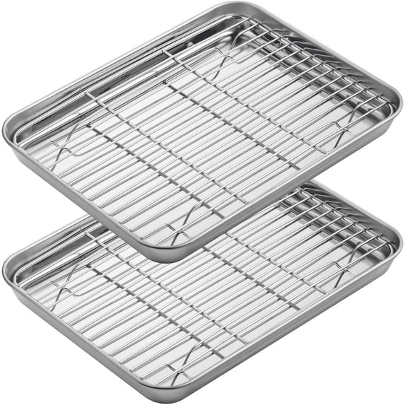 Bexikou 4 Pcs Baking Sheet with Cooling Rack Set, 10.5 Inch Stainless Steel Cookie Sheets, Heavy Duty Baking Pans with Wire Rack, Oven & Dishwasher Safe, Non-Toxic for Home Baking