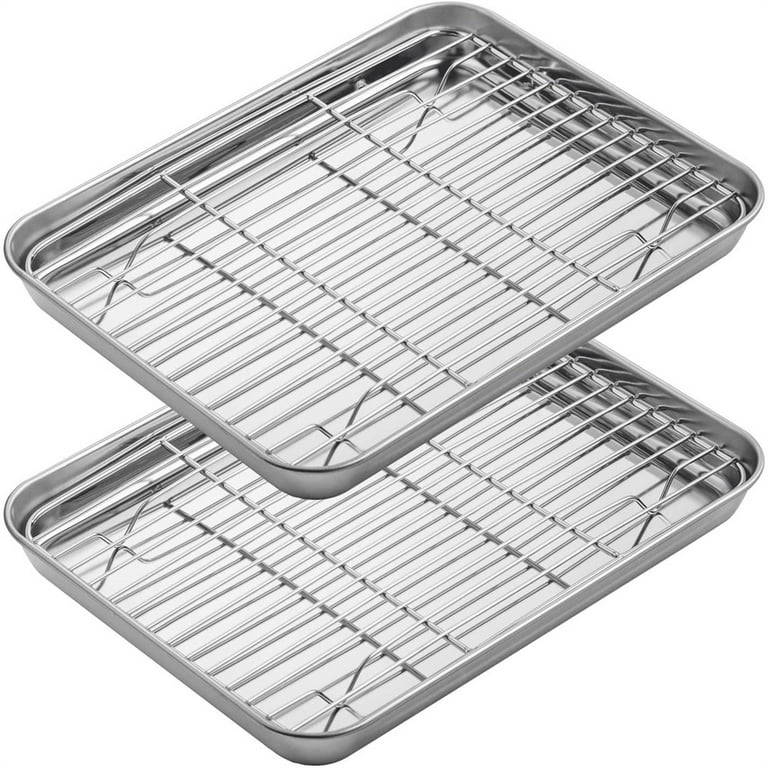 Casewin Baking Sheet with Cooling Rack Set [2 Sheets + 2 Racks], 10.5 inch  Stainless Steel Baking Pans Tray Cookie Sheet with Wire Rack for Oven, Non  Toxic, Heavy Duty & Dishwasher