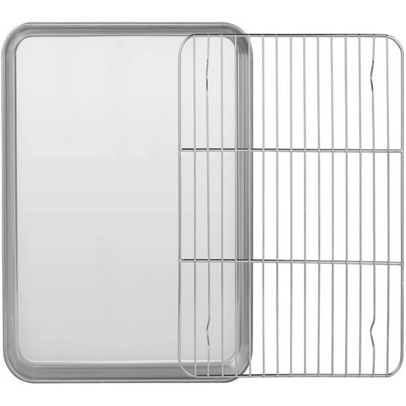 Casewin Baking Sheet with Rack Set 1 Sheet + 1 Rack,Stainless Steel Cookie Sheet with Cooling Rack, Baking Pan Tray with Wire Rack, Healthy & Non Stick & Dishwasher Safe