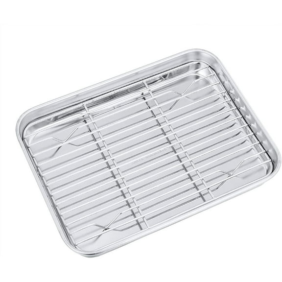 Casewin Baking Sheet & Rack Set 1 Sheet + 1 Rack, Stainless Steel Cookie Pan for Baking with Cooling Rack, Size 10.4 x 8 x 1 Inch, Non-toxic & Heavy Duty & Non-stick