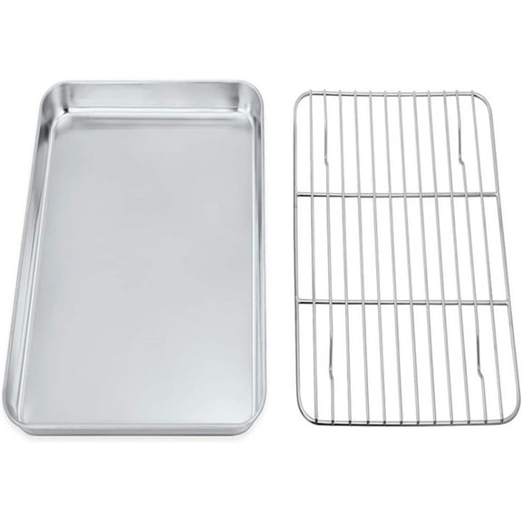 Casewin Baking Tray and Rack Set, Stainless Steel Baking Pan Cookie Sheet with Cooling Rack, Non Toxic & Healthy, Easy Clean & Dishwasher Safe 2 Pack