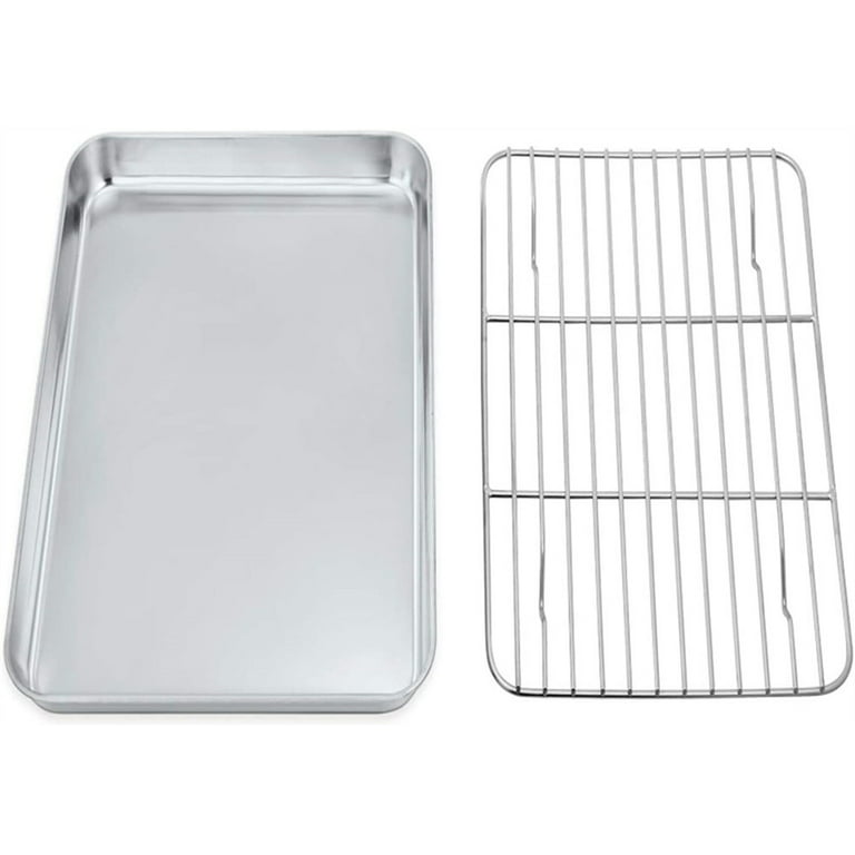 Baking Tray with Rack Set of 2, Stainless Steel Baking Sheet Pan with  Cooling Rack, Non Toxic & Healthy, Easy Clean & Dishwasher Safe - 2 Pack 