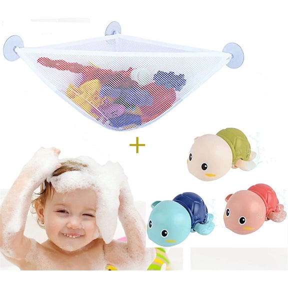 Casewin Bath Toy Organizer with 3 Strong Suction Cups Mounted Bath/Shower Caddy Storage Solution Bath Toy Storage Net & Bathroom Corner Shower Caddy Bag Bathroom Storage Bag