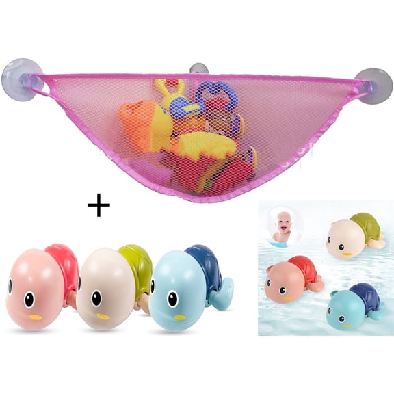 Casewin Bathtub Toy Storage Organizer with 3 Strong Suction Cups, Hanging Bath Toy Holders,Toy Organizers,Corner Mesh Net for Tub Toy, Kids Toddlers Bathroom Toy Storage Net,Pink