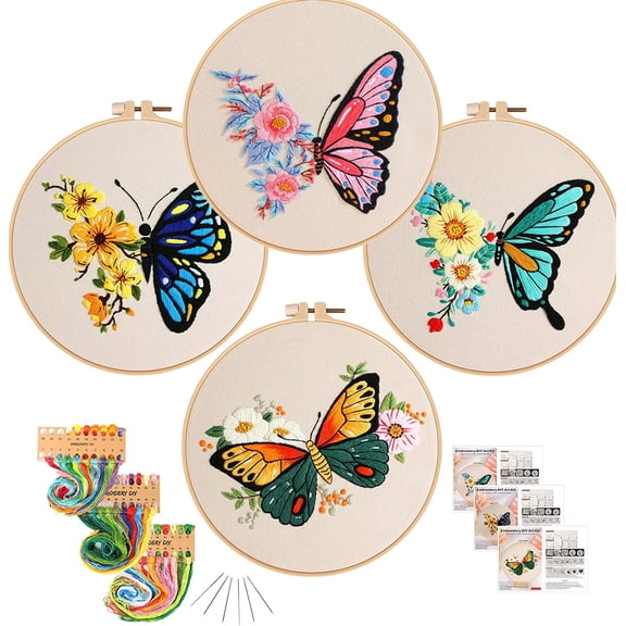 Casewin Beginners Embroidery Stitch Practice kit, 4 Sets Embroidery Kit to Learn Different Stitches for Craft Lover Hand Stitch with Embroidery Fabric with Embroidery Skill Techniques