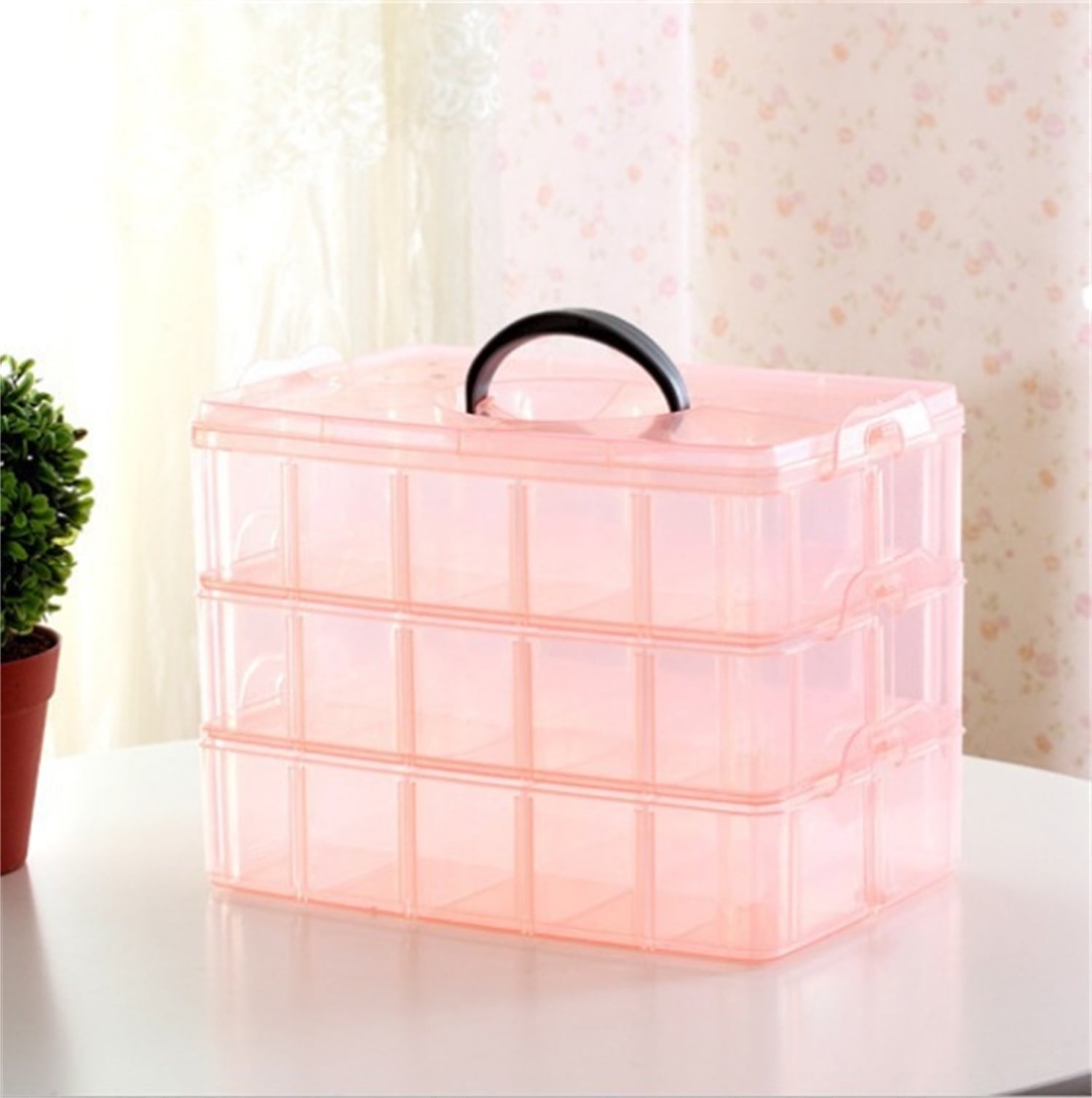 Casewin Bins & Things Stackable Craft Storage Container with 30 Adjustable Compartments - Clear Plastic Organizer Box for Beads, Art Supplies, Sewing - Craft Organizers ,9.85 x 6.7 x 7.5 inches
