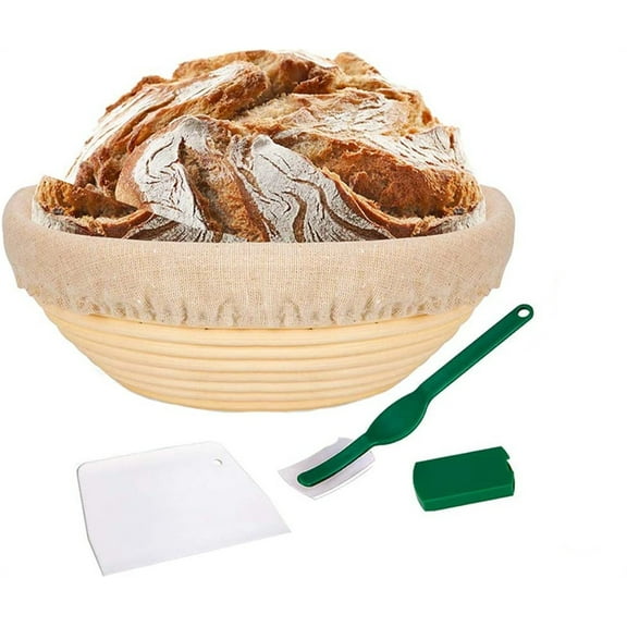 Casewin Bread Banneton Proofing Basket 7inch: Round Sourdough Proofing Basket for Artisan Bread Making for Professional and Home Bakers Set with Bread Lame +Dough Scraper