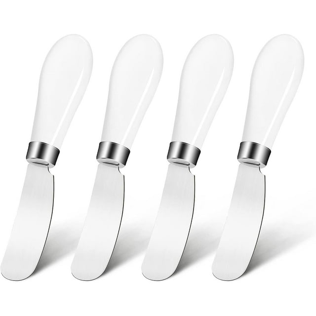 Casewin Butter Knife(4 Pcs), Porcelain Handle, Stainless Steel Cheese Spreader, Butter Spreader