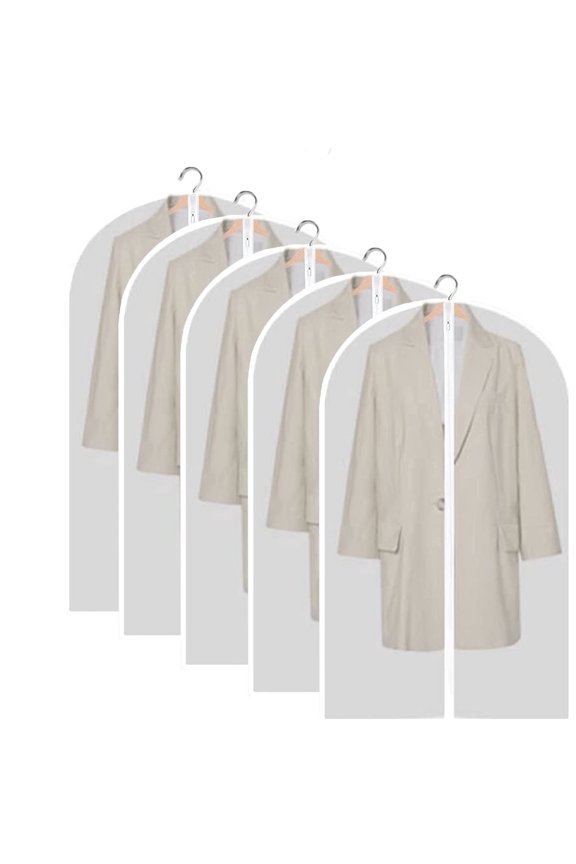 Casewin Clear Garment Bags Hanging Clothes Bags (Set of 5) for Closet Storage Plastic Bag with Zipper for Suit, Sweaters Travel Laundry Wardrobe Closet Garment Dust Cover Bags - 24'' x 47''/5 Pack