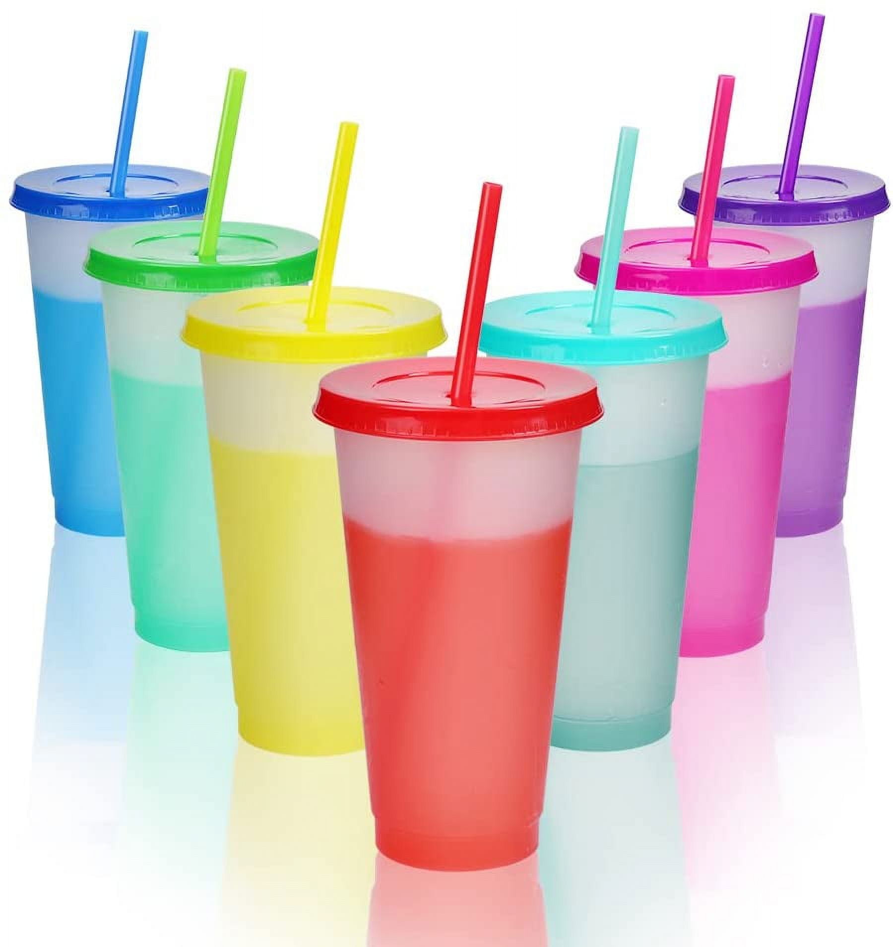 Youngever 7 Sets Plastic Kids Cups with Lids and Straws, 7 Reusable Toddler  Cups with Straws in 7 Assorted Colors