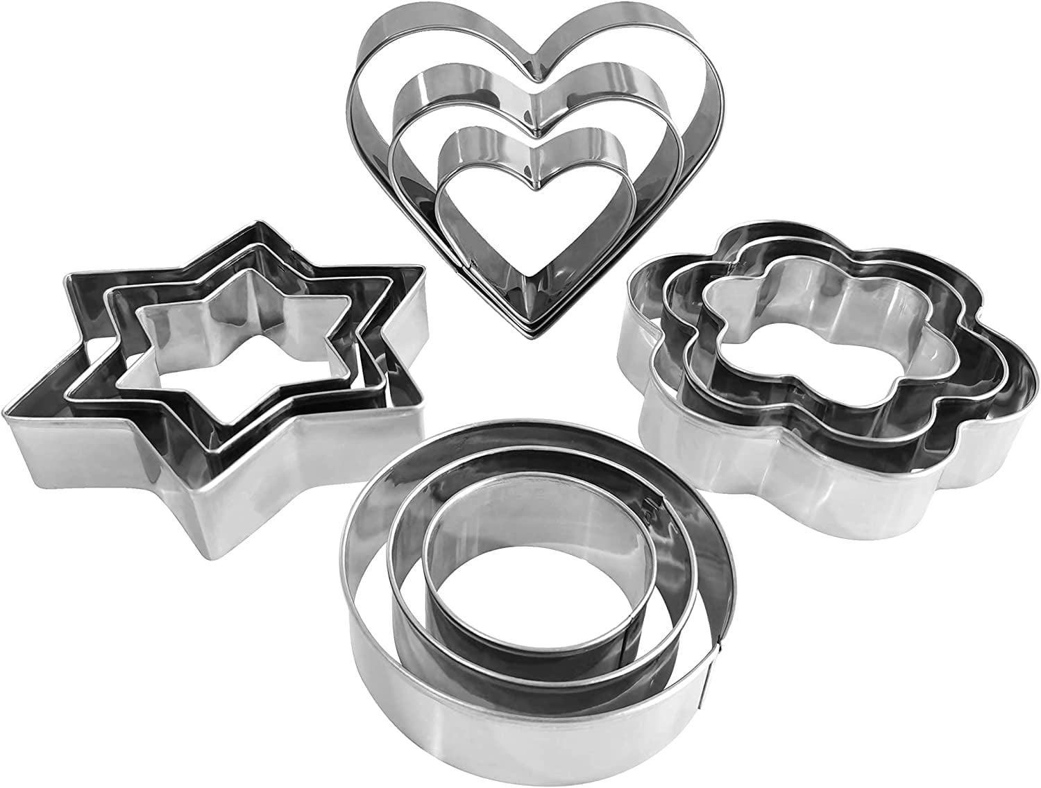 Casewin Cookie Cutters Shapes for Baking, Heart Flower Star Round Metal Small Cookie Cutters Stainless Steel Biscuit Cutters Molds Set for Kids, 12 Piece
