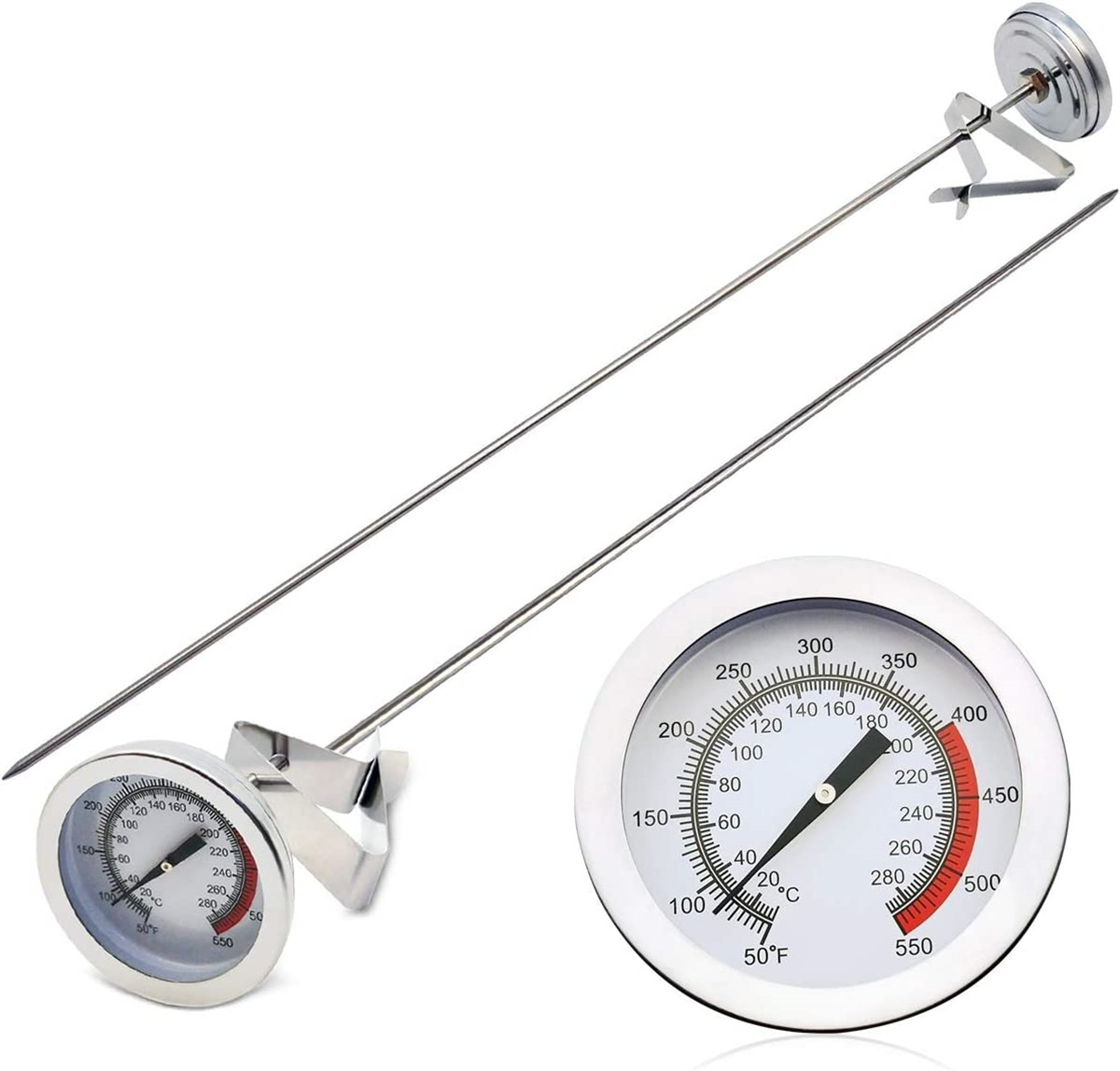 Casewin Cooking Thermometer for Deep Fry with 15'' Stainless Steel Food Grade Probe and Clip, Fast Instant Read 2" Dial, Optimum Temperature Zones - for Turkey,Beef,Lamb, Seafood Cooking - image 1 of 8