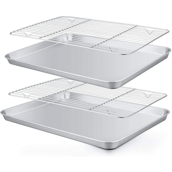 Casewin Cooling Racks for Baking - Stainless Steel Cooling Rack/Baking Rack and Sheet Pan/Cookie Sheet/Baking Pans/Barbeque Grill Pan - Perfect To Cool and Bake - Set of 4