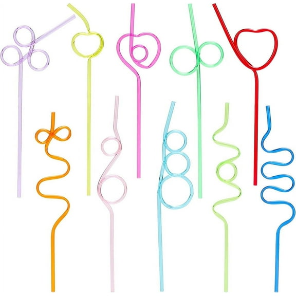 Casewin Curly Straws Reusable Drinking Straws Creative Colourful Novelty Party Straws Flexible Silly Plastic Straws for Kids Birthday Party Decorations Supplies Weddings Family Reunion (Pack of 10)