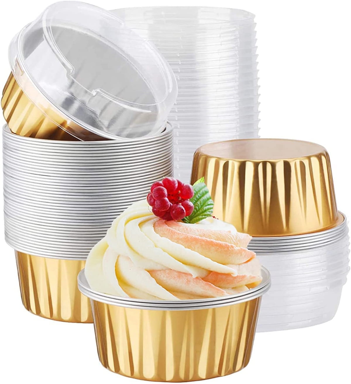 Casewin Dessert Containers with Lids,50Pack Gold Aluminum Foil Baking