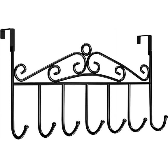 Casewin Over the Door Hooks - 7-Hook Rack - Door Hanger Hook for Hats, Coats, Towels, Jackets, Bags - Organizer Hangers Rack for Bathrooms, Bedroom, Kitchen, Back Door (Black)