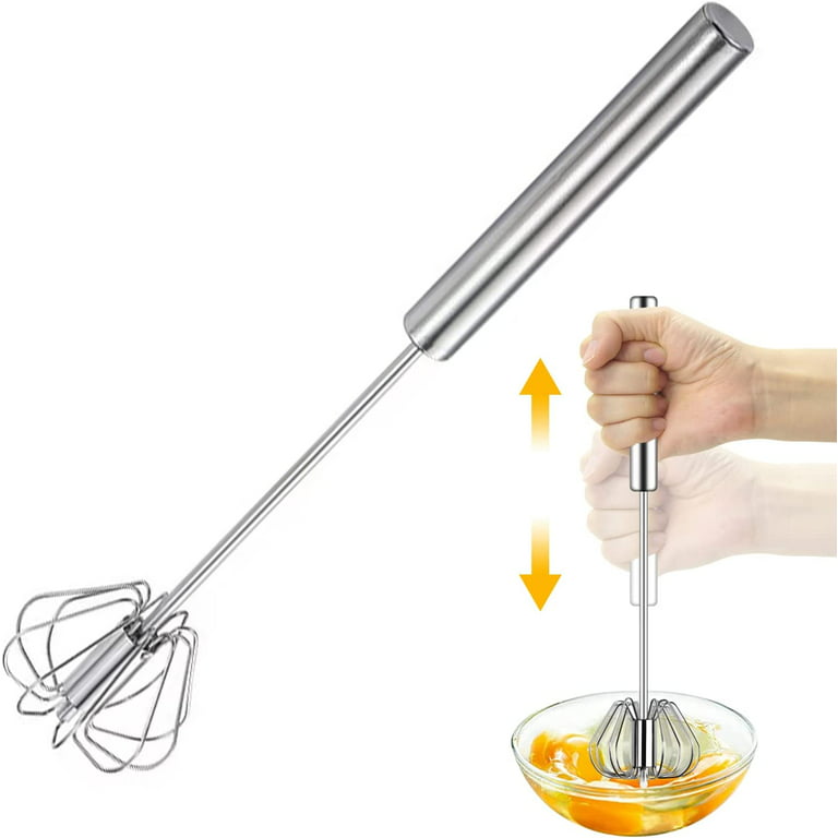 Casewin Egg Beater Whisk - Stainless Steel Semi-Automatic Rotate  Whisk，Kitchen Utensil Stirrer for Eggs, Milk, Cream, Bread and Cake （Silver）