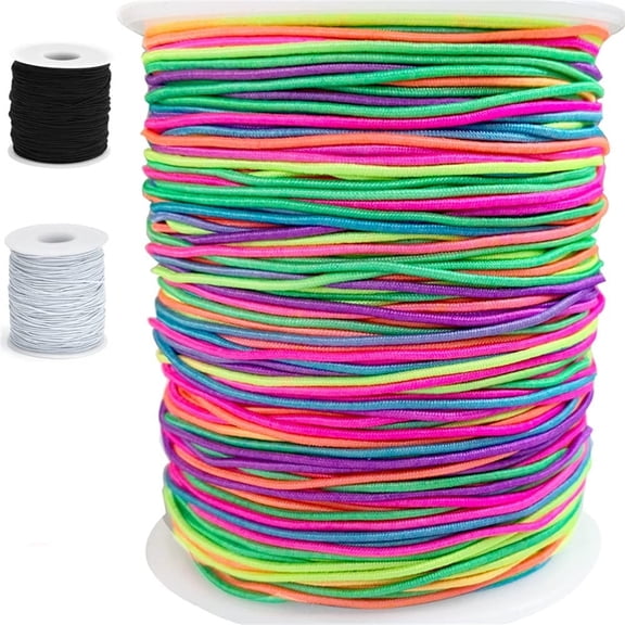 Casewin Elastic String for Pony Beads for Kids, 1mm Rainbow Elastic Cord String for Bracelet Making, Colorful Stretchy Cord for Jewelry Making, 100m Rainbow