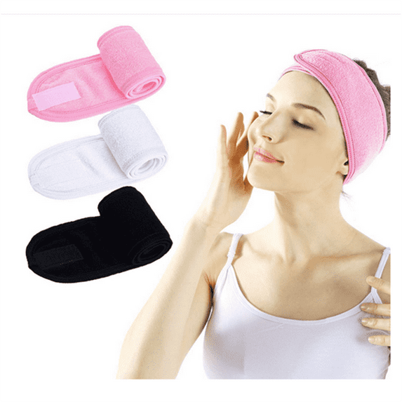Casewin Elastic Terry Cloth Spa Headband, 3 Pack Facial Head Wrap Band Washable Makeup Headband (Pink & White & Black)