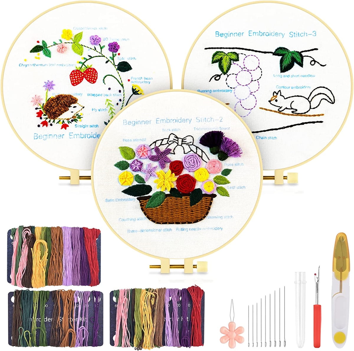 Casewin Embroidery Kit for Beginners Embroidery Stitch Practice kit, Beginner Embroidery Kit, Embroidery Kits for Adults, Hand Embroidery Kit, Stamped Cross Stitch Kits with Embroidery Patterns