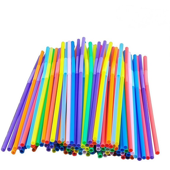 Casewin 100 Pack 12 Inch Flexible Party Straws - BPA-Free Disposable Plastic Drinking Straws for Parties & Drinks