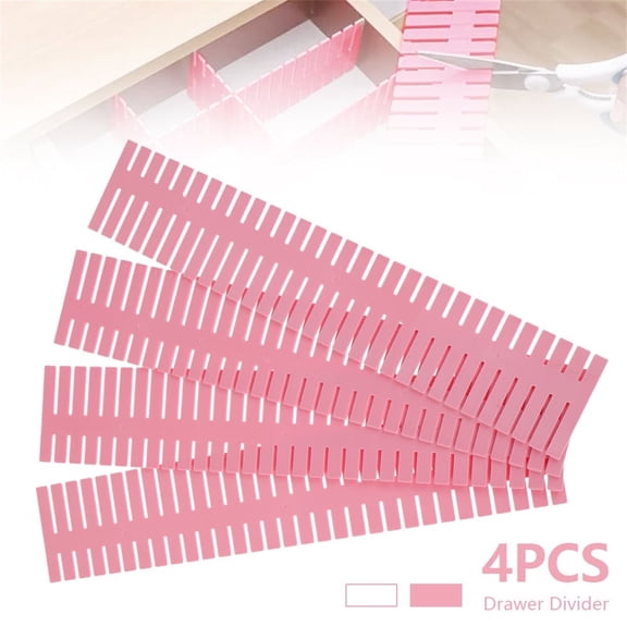 Casewin Grid Drawer Dividers,4 Pieces Adjustable Drawer Dividers DIY Plastic Drawer Organizer Grid Dividers Closet Separator Portable Tidy Storage Pink for Office Underwear Socks(32.4x7cm)