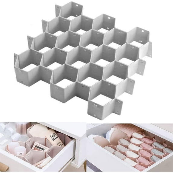 Casewin Honeycomb Drawer Organizer for Underwear, Drawer Divider Separator for Women Men, Dresser Drawer Organizers for Belts, Ties, Clothing, Makeup, Office Supplies (Gray)