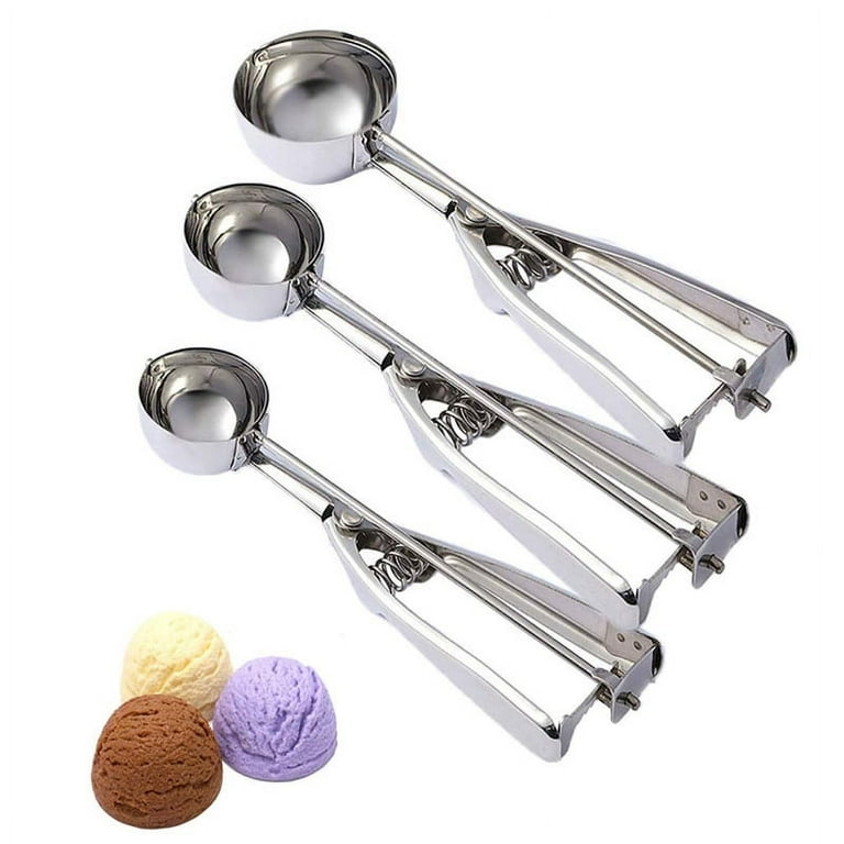 Ice Cream Scoop, 3Pcs Cookie Scoop Set, Stainless Steel Ice Cream Scooper  with Trigger Release, Large/Medium/Small Cookie Scooper for Baking, Cookie