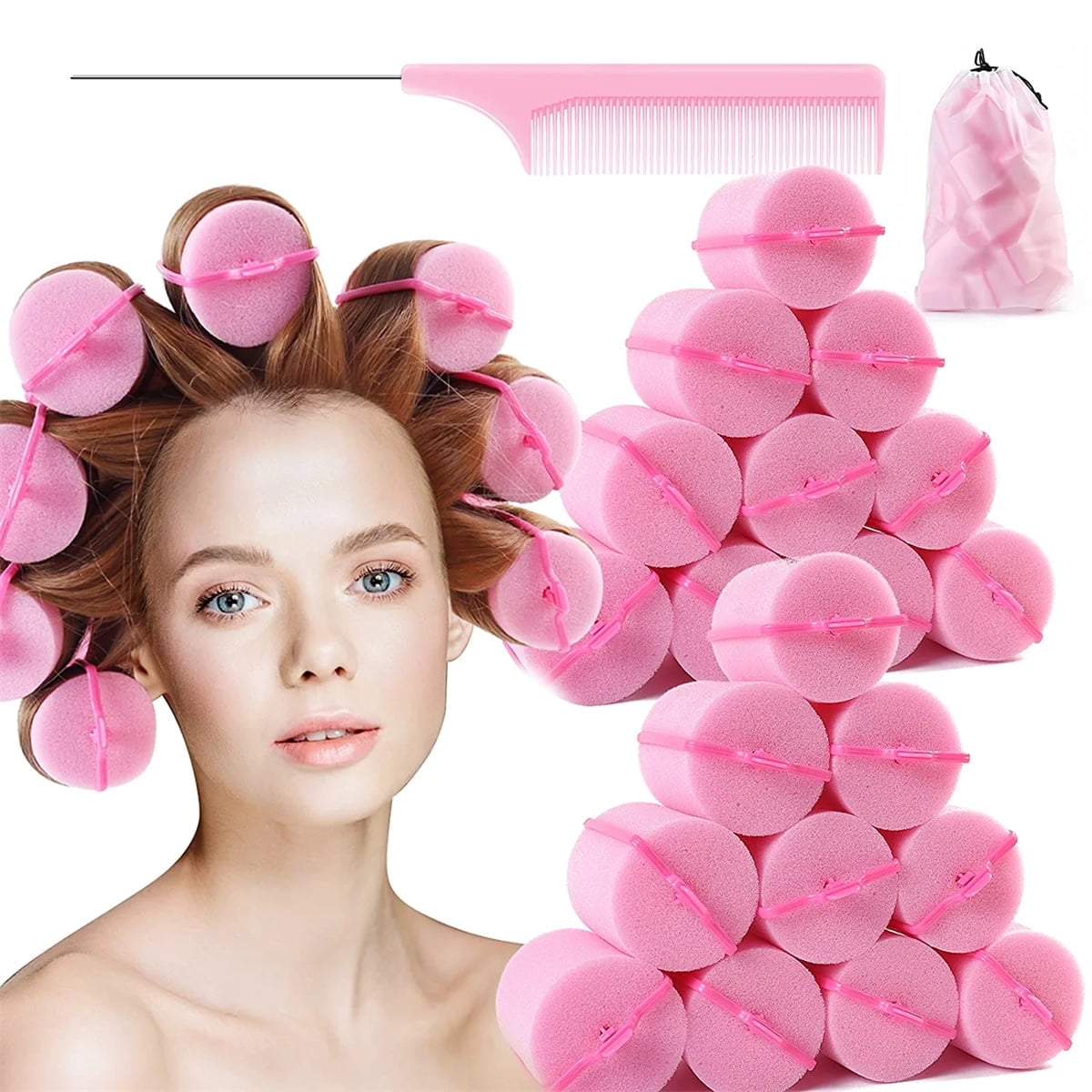 Casewin Jumbo Foam Sponge Hair Roller Soft Sleeping Rollers Curvy Wavy Hairstyle Curling Hair Styling Tools 24 Pieces Use for Long Hair Short Hair Ladies and Children 2"X2.75" Random Color