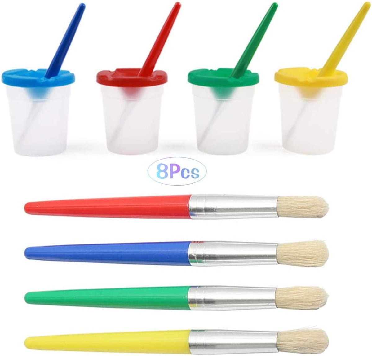 Casewin Kids Painting Set, 4 Piece Coloured Paint Brushes with 4 Spill