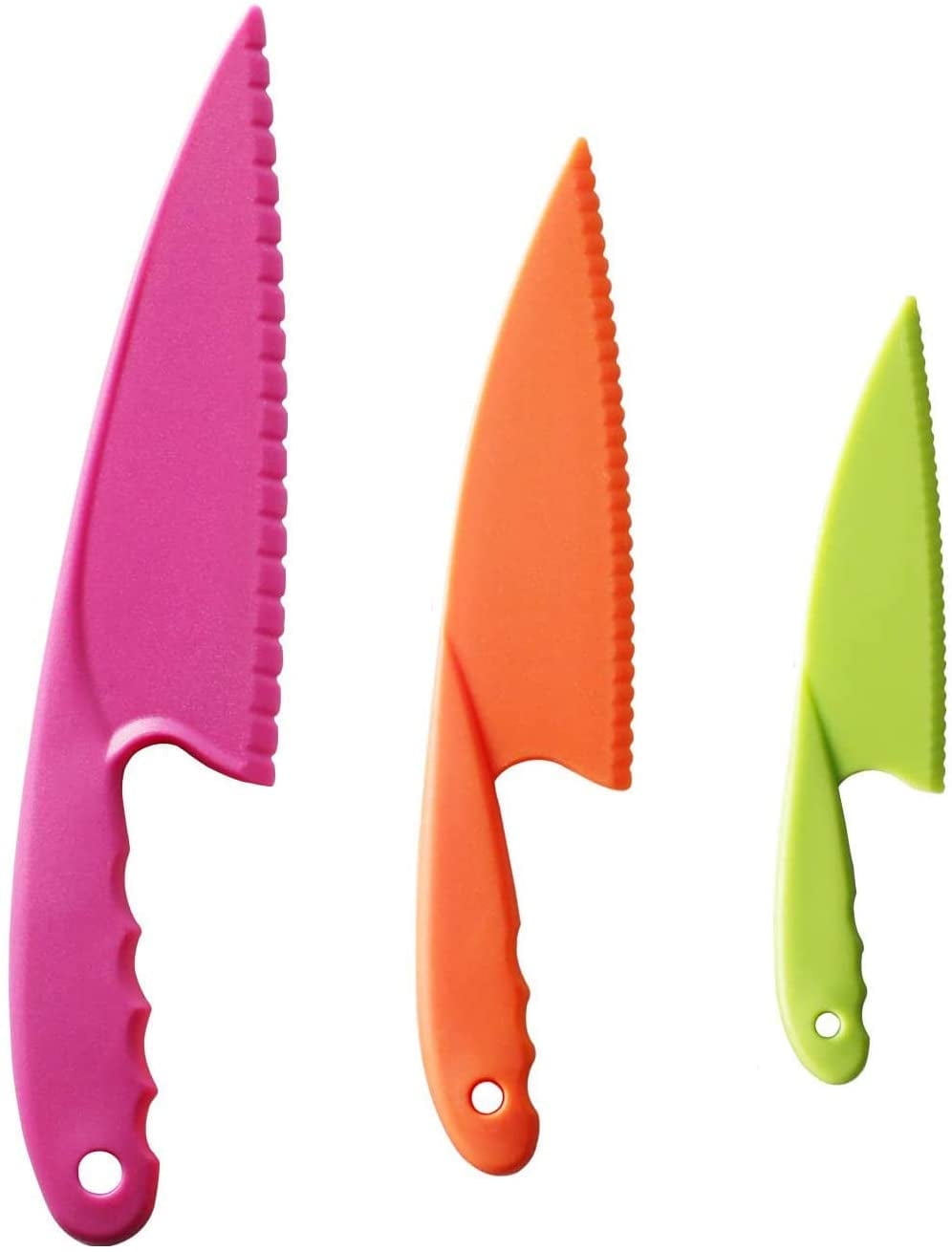 Casewin Kids Safety Knife Set for Toddler Plastic Kitchen Knife Non-Slip  Children Cooking Knives in 3 Sizes for Cooking and Cutting Fruits, Bread,  ..., image size:996x1310