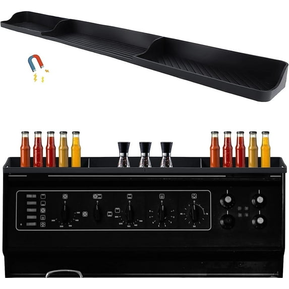 Casewin Kitchen Shelf for Stove,Magnetic Shelf for Kitchen Stove with Easy Installation,Metal Black Kitchen Storage Organization for Stovetop- 30" Length