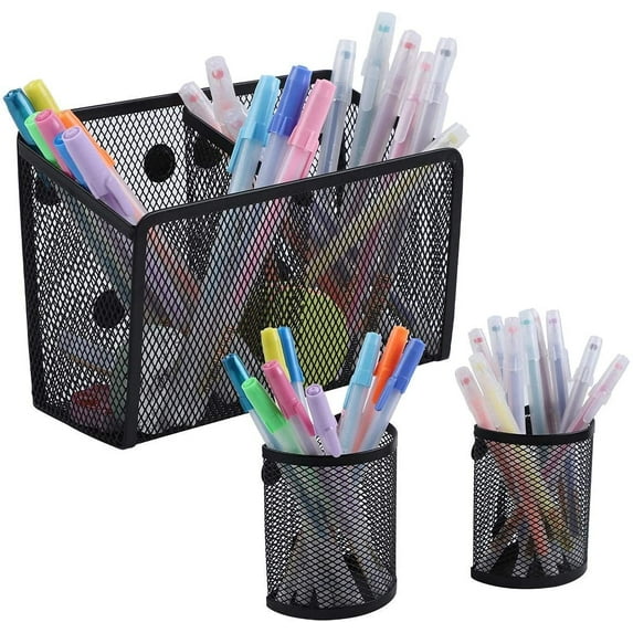Casewin Magnetic Pencil Holder,3 Pack Magnetic Storage Basket Organizer,Extra Strong Magnets Pen Holder, for Your Whiteboard, Fridge, Cubicle Desks, Locker Accessories