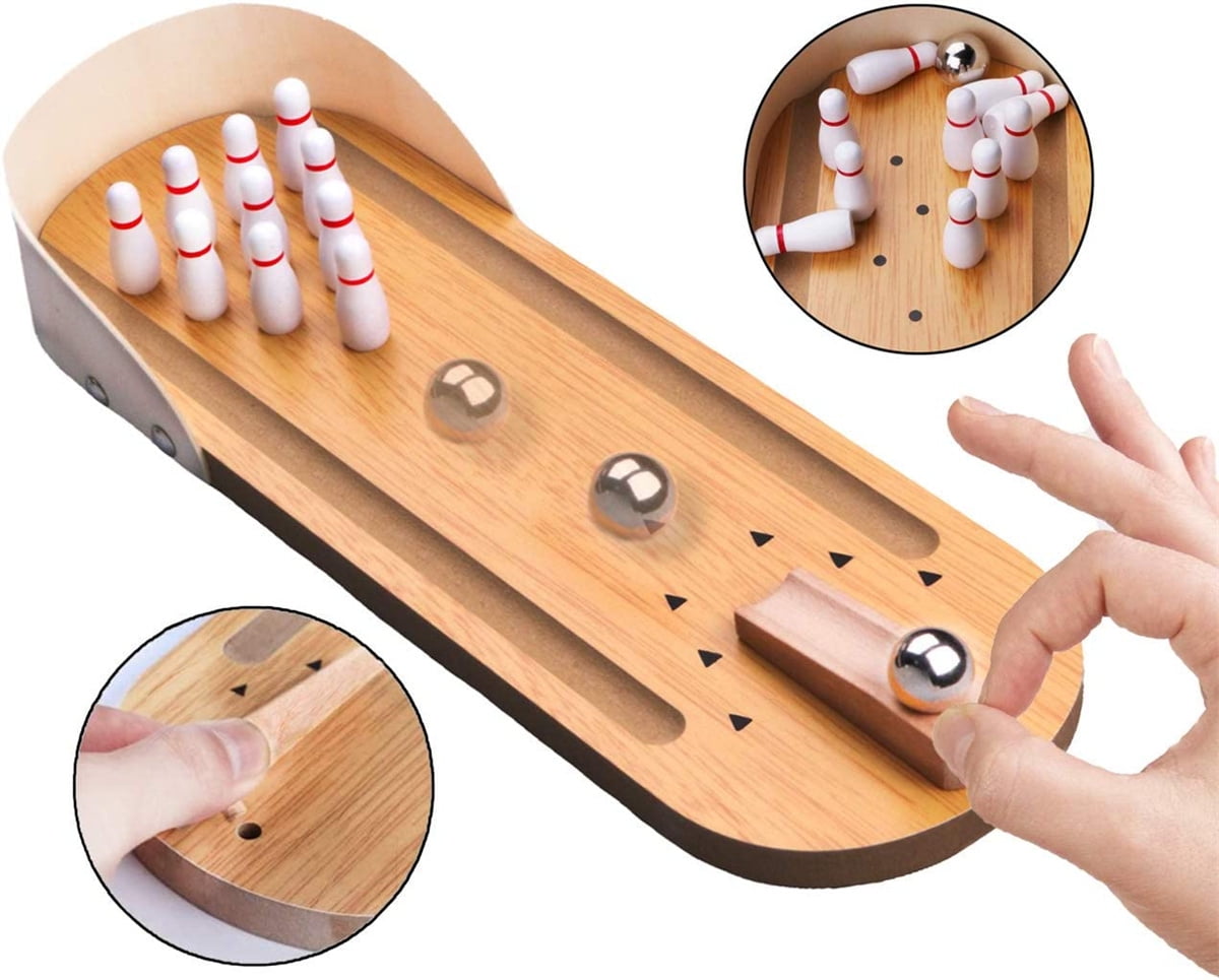 Casewin Mini Bowling Game, Wooden Bowling Ball, Bowling Toys for Kids