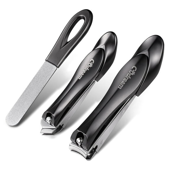 Casewin Nail Clippers Set,Stocking Stuffers Toe Nail/Toenail Clippers and Fingernail Clippers for Men/Women/Kids,3 Pcs Nail Cutter Set Include Nail File(Black)
