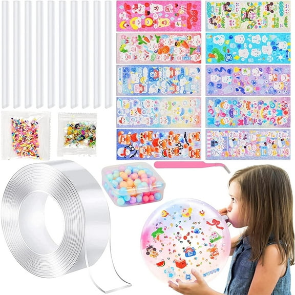 Casewin Nano Bubble Tape Bubbles Kit,Nano Bubble Tape Toy Kit with Glitter and Straw, Double Sided Elastic Bubble Plastic for Kids Girls Adult Party Favors Gifts Toy Craft