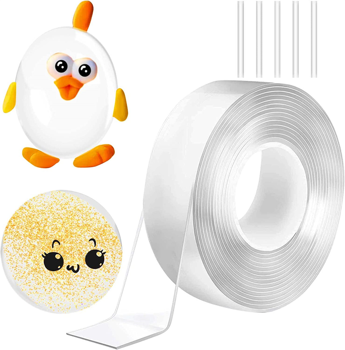 Kit Nano Tape Bubbles 40 Pièces – 2 Bandes (5cmx1m) + 37 Accessoires | Transparent, Créatif, à Assembler Soi-même | Pour Décoration, Activités Manuelles, Détente | Avec Pompe, Ciseaux, Paillettes