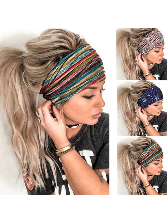Hair Scarf Headband for Women,4 Pack Boho Headband Wide Turban Head Wraps Stretchy Head Bands Vintage Hairbands Head Scarves Hair Accessories for Women and Girls